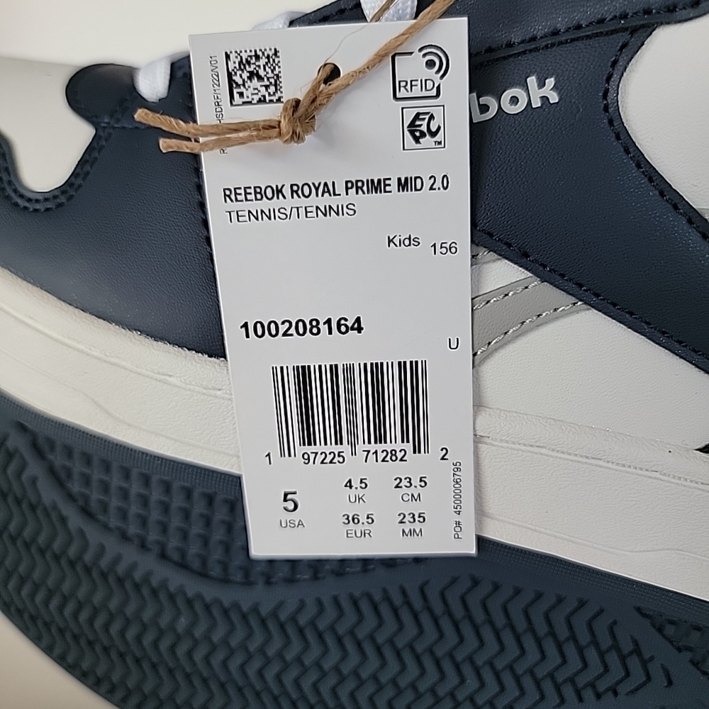 Reebok Royal Prime Mid 2.0 Kids Size 5 Color White/grey/navy - Picture 10 of 12